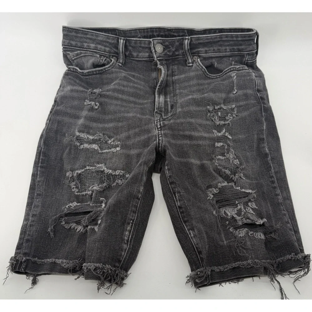 American Eagle Mens Ne(x)t Level Airflex Distressed Denim Shorts Black 30